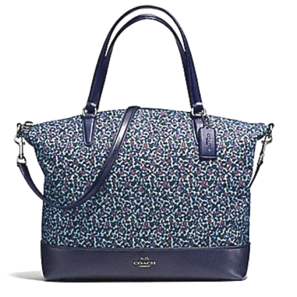 COACH CROSSBODY SATCHEL IN NAVY RANCH FLORAL PRINT F59433 BLACK ANTIQUE - Picture 1 of 11